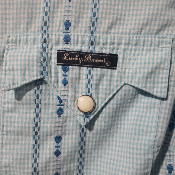Lucky Brand Size M Snap Front Western Top Blue Embroidered - Picture 3 of 9